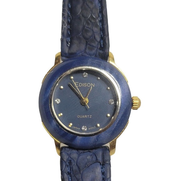 Ladies All Blue 22mm Edison Quartz Watch Runs Well New Battery